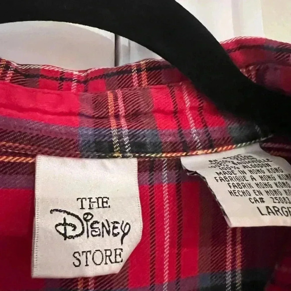 Men’s Vintage Red Plaid Long Sleeve Button Down Mickey Mouse Size Large EUC - Picture 3 of 5